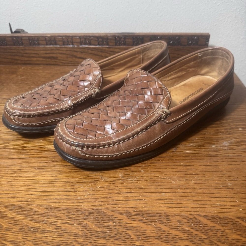 Johnston & Murphy Men's 11.5 M Brown Sheepskin Leather Woven Loafers Brazil
